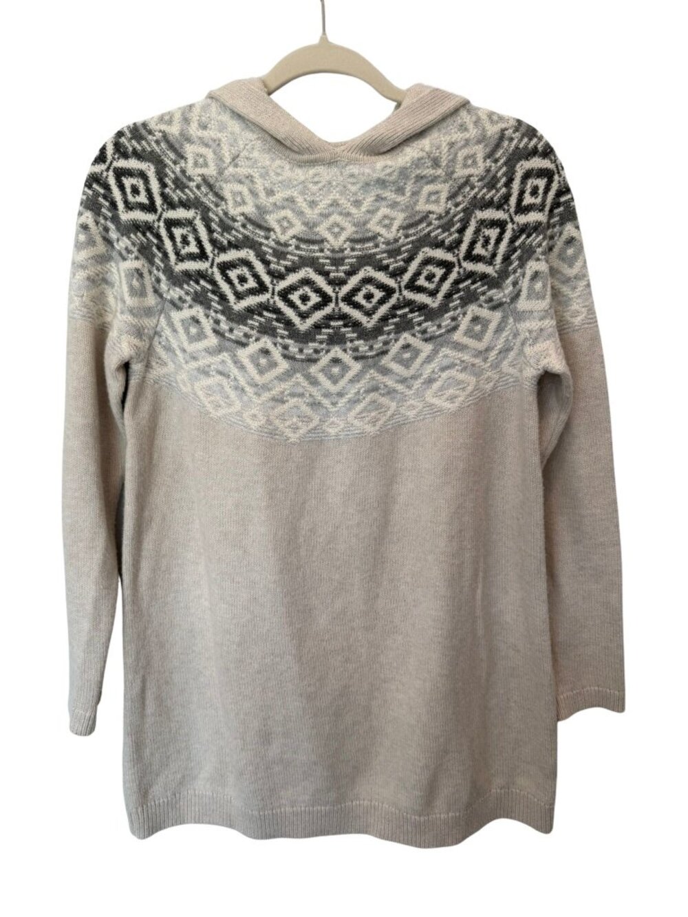 J.Jill Women’s S Oatmeal Fair Isle Hooded Sweater Tunic Nordic